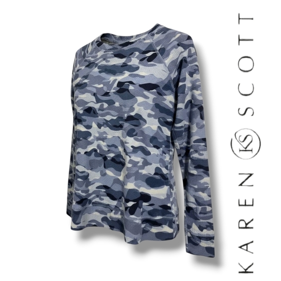 Karen Scott Sport Women’s Blue Camo Waffle Knit Crewneck Top - XS - Picture 7 of 7